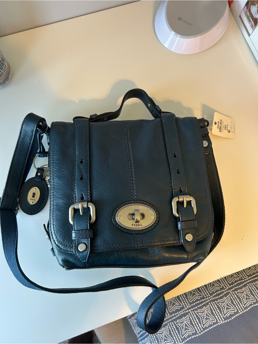 Never used Fossil Blue Leather Buckle Crossbody Bag